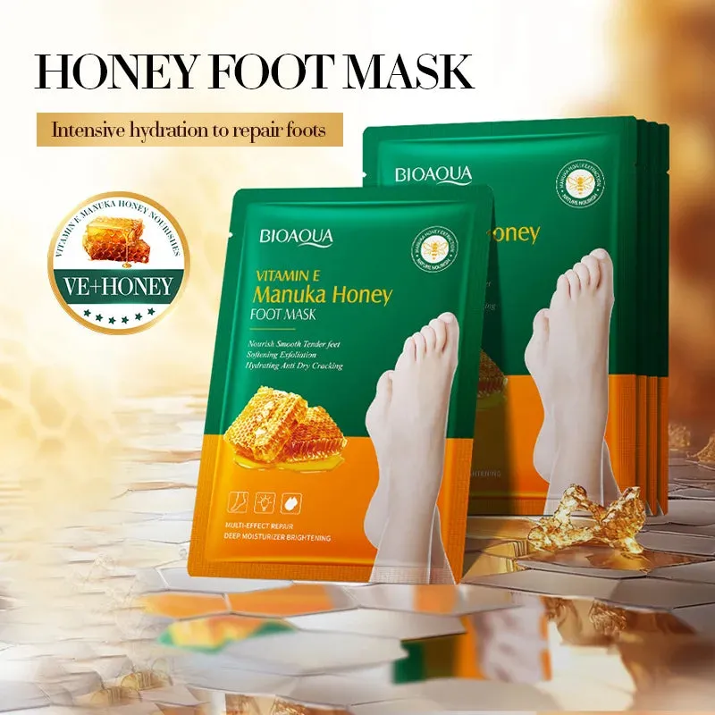5 Pairs Honey Exfoliating Foot Masks Remove Dead Skin & Moisturize