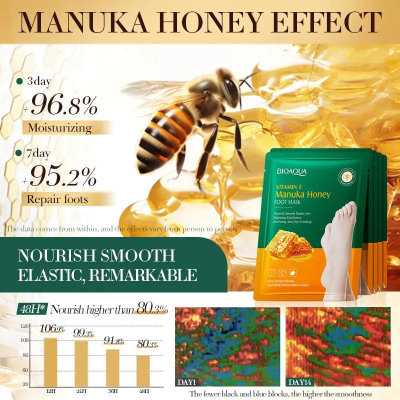 5 Pairs Honey Exfoliating Foot Masks Remove Dead Skin & Moisturize