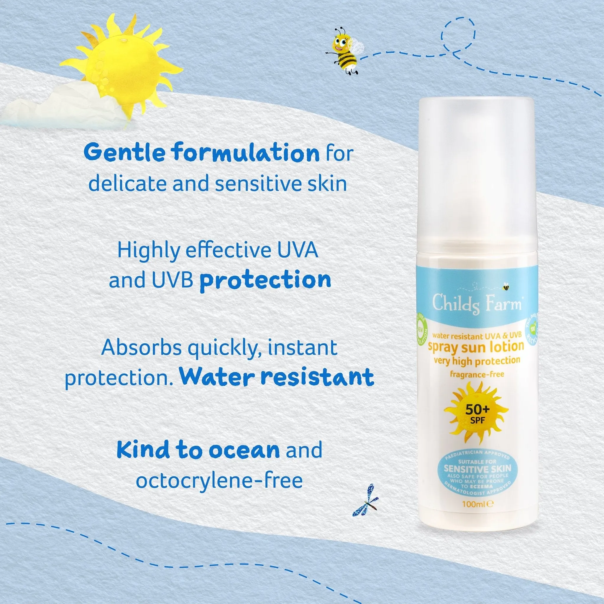 Childs Farm 50  SPF sun lotion spray fragrance-free