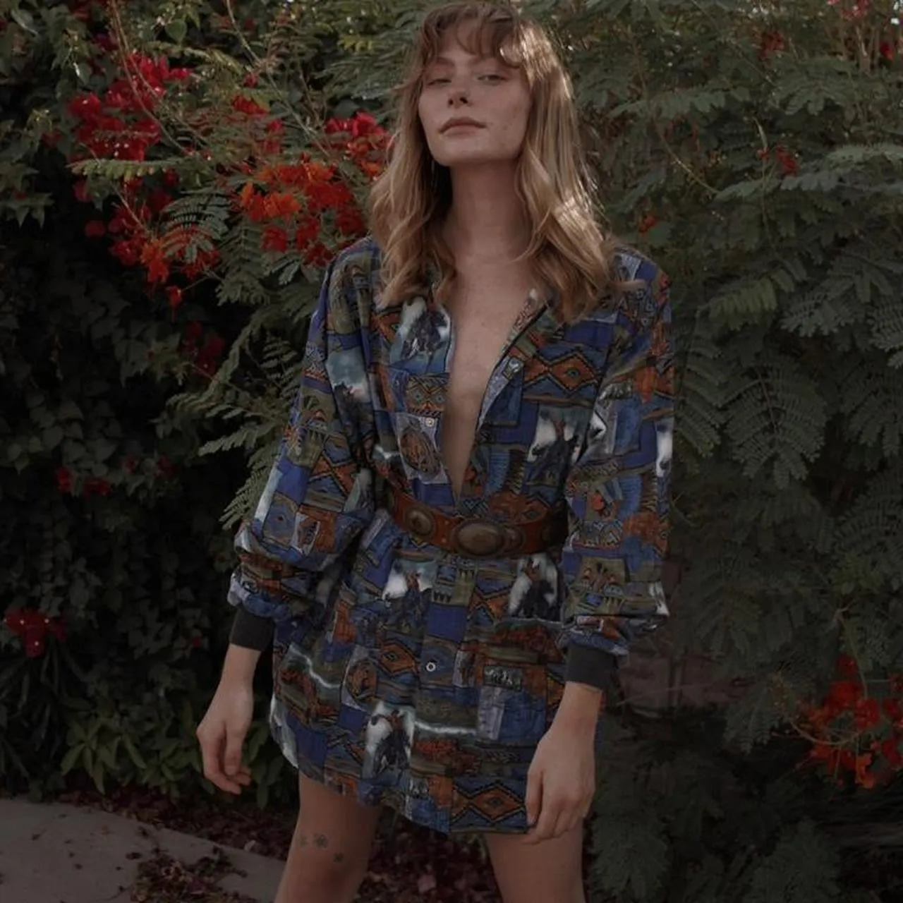 Vintage 90s Western Novelty Print Mini Dress Tunic