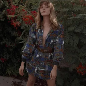 Vintage 90s Western Novelty Print Mini Dress Tunic